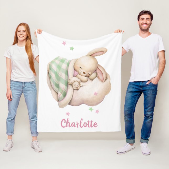 Cute flicka-bunny sover på molnet fleecefilt (På plats)