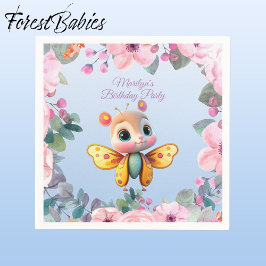 Cute Flicka Butterfly Rosa Blommigt Kid Birthday Pappersservett