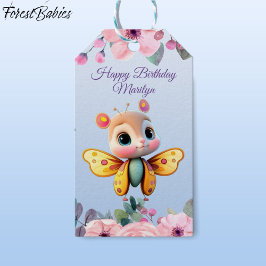 Cute Flicka Butterfly Rosa Blommigt Kid Birthday Presentetikett