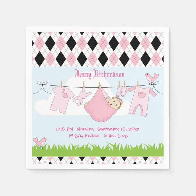 Cute Flicka Clothes Line Pappersservett (Framsidan)