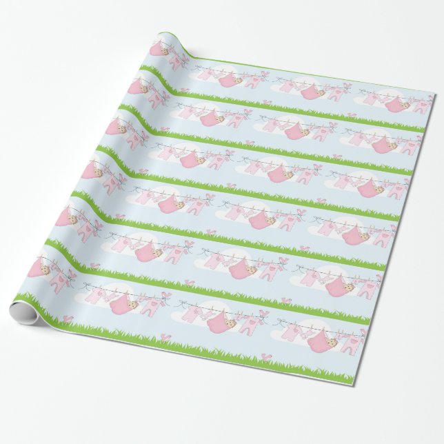 Cute Flicka Clothes Line Presentpapper (Utrullad)