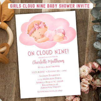 Cute Flicka Cloud Nine 9 Baby Shower Inbjudningar