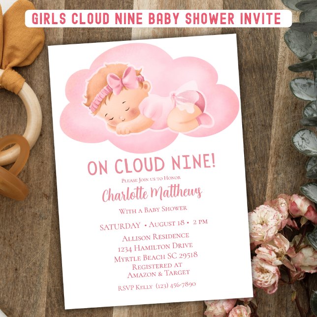 Cute Flicka Cloud Nine 9 Baby Shower Inbjudningar (Skapare uppladdad)