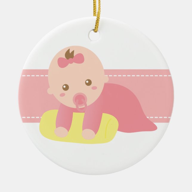 Cute Flicka Crawling med Pillow Personlig Julgransprydnad Keramik (Framsidan)