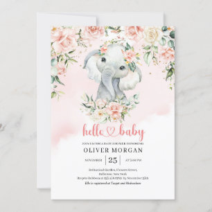 Cute flicka elefant blommor guld inbjudningar