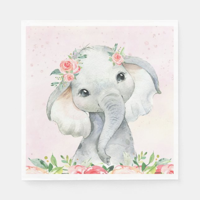 Cute Flicka Elephant Baby Shower Napkins Pappersservett (Framsidan)