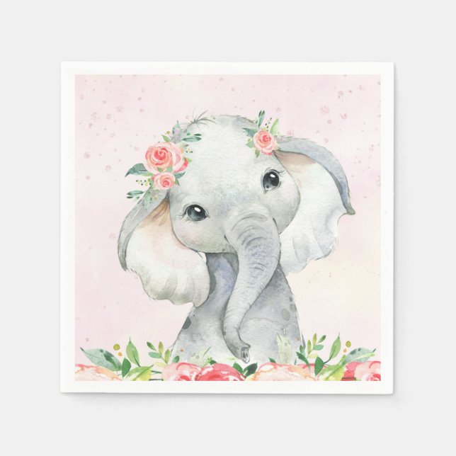 Cute Flicka Elephant Baby Shower Pappersservett (Framsidan)