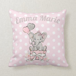 Cute Flicka Elephant Balloons Rosa Silver Kudde
