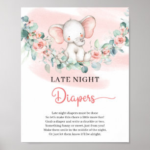 Cute flicka Elephant Late Night Diaper (skylt) Poster