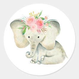 Cute Flicka Elephant med Flowers Runt Klistermärke