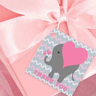 Cute Flicka Elephant på Vågigt Mönster Tack Gåvor Etiketter