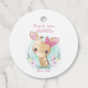 Cute Flicka Giraffe Rosa Bow Gåvor Etiketter