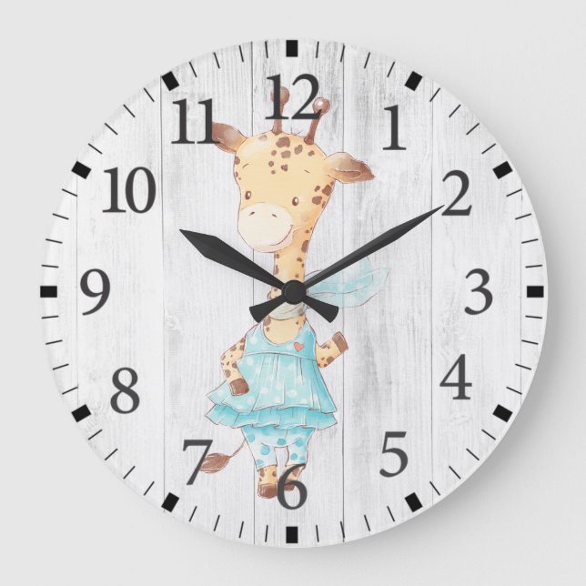 Cute Flicka Giraffe Wall Clock Stor Klocka (Framsida)