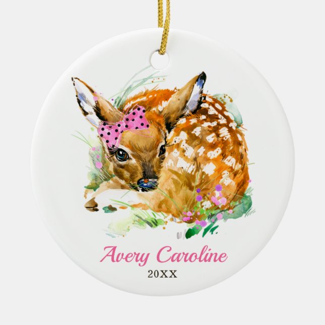 Cute Flicka Hjort Fawn Personlig jul Julgransprydnad Keramik (Framsidan)