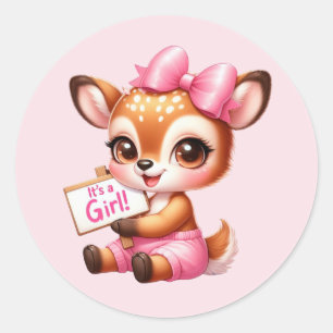 Cute flicka hjort runt klistermärke