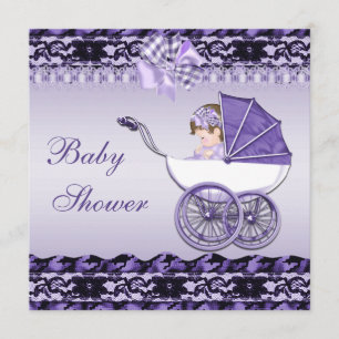 Cute Flicka i Lila Carriage Baby Shower Inbjudningar