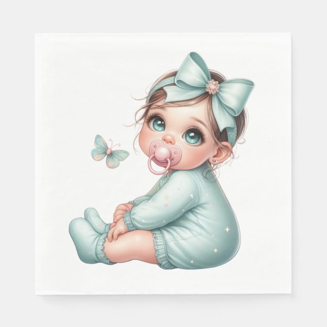 CUTE FLICKA I PASTEL-GRÖNTEN PAPPERSSERVETT (Framsidan)