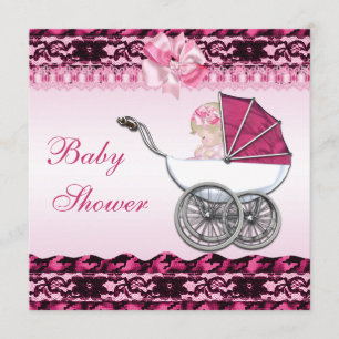 Cute Flicka i Rosa Carriage Baby Shower Inbjudningar