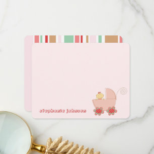 Cute Flicka i Rosa Pram Whimsical Baby Shower Tack Kort
