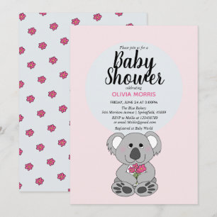 Cute Flicka Koala Bear Tecknad Namn Baby Shower Inbjudningar