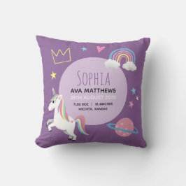 Cute Flicka Lila Unicorn Rainbow Birds Stats Kudde