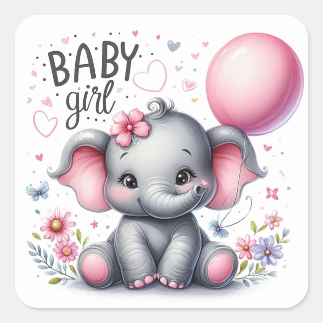 Cute Flicka med Balloon Fyrkantigt Klistermärke (Framsida)