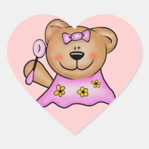 Cute Flicka Nalle i Rosa Hjärtformat Klistermärke
