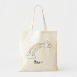 Cute Flicka Rainbow Doodle med Namn Diaper Tygkasse