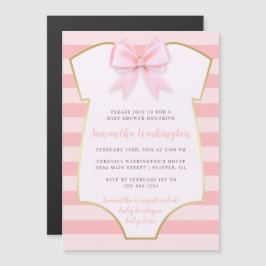 Cute Flicka Rosa Bow & Guld Baby Shower Magnetisk Inbjudningskort