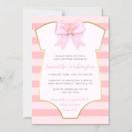 Cute Flicka  Rosa Bow & Guld Baby Shower Magnetisk Inbjudningskort