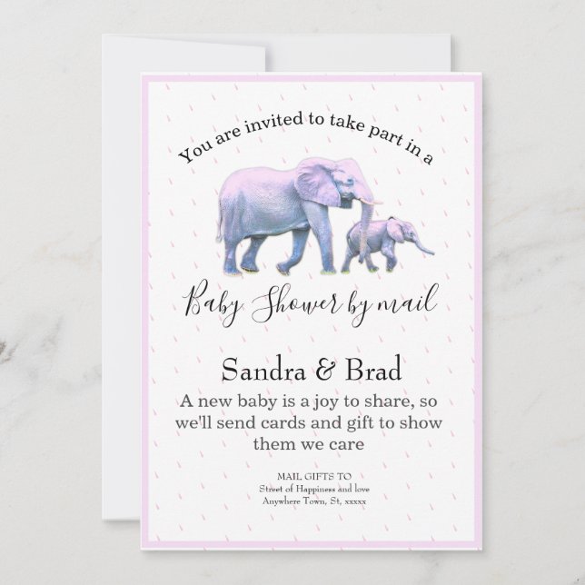 Cute Flicka Rosa Elephants modern Baby Shower I Inbjudningar (Framsida)
