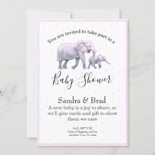 Cute Flicka Rosa Elephants modern Baby Shower I Inbjudningar
