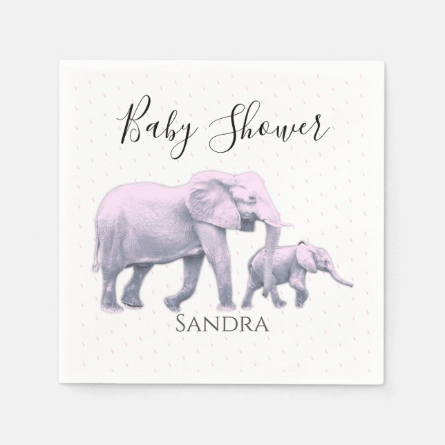 Cute Flicka Rosa Elephants Modern Baby Shower Pappersservett (Framsidan)