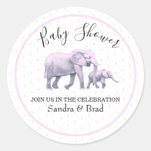 Cute Flicka Rosa Elephants modern Baby Shower Runt Klistermärke