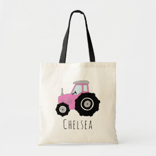 Cute Flicka Rosa Farm Tractor och Namn Tygkasse