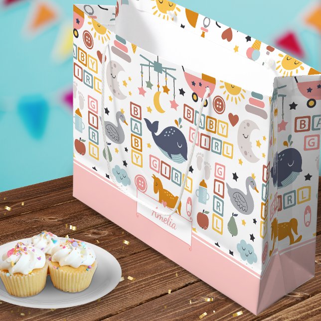 Cute Flicka Rosa Mönster med Namn Baby Shower (Skapare uppladdad)