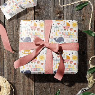Cute Flicka Rosa Mönster med Namn Baby Shower Presentpapper