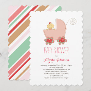 Cute Flicka Rosa Pram Baby Shower Inbjudan