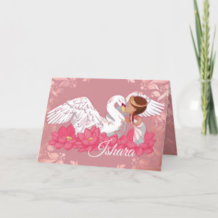 Cute Flicka Saraswati med sin vita Svan Meddelande