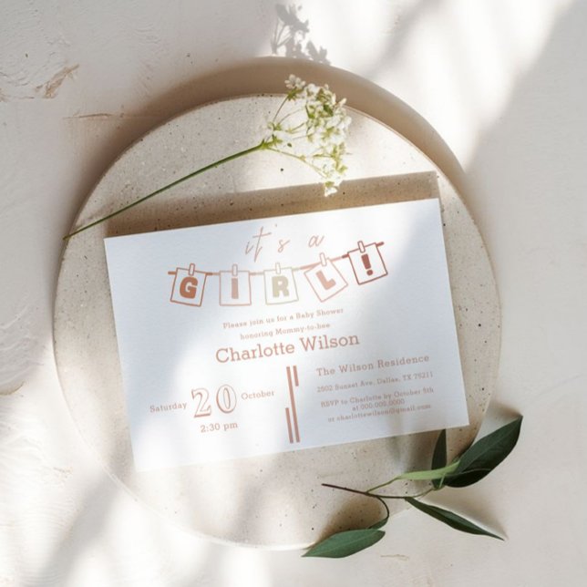 Cute Flicka Shower Brown Gingham Notedry Inbjudningar (Skapare uppladdad)