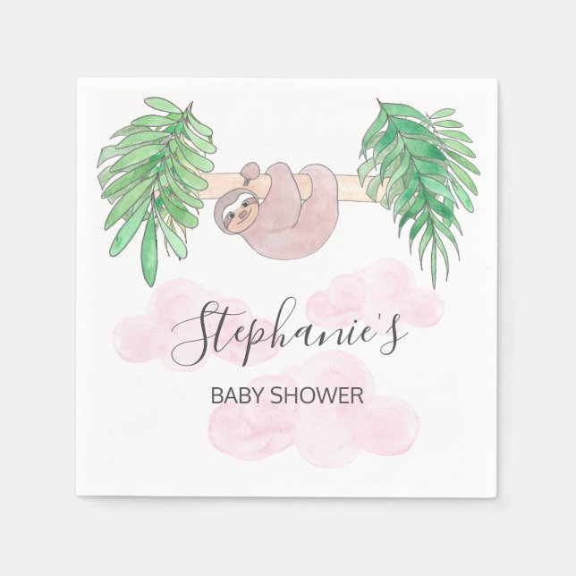 Cute Flicka Sloth Baby Shower Pappersservett (Framsidan)