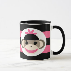 Cute Flicka Sock monkey Black Rosa Rand Mugg