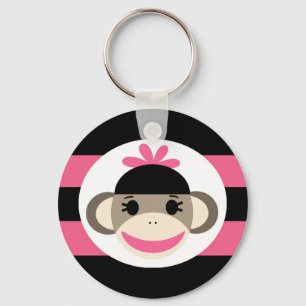 Cute Flicka Sock monkey Black Rosa Rand Nyckelring
