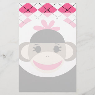 Cute Flicka Sock monkey Rosa Black Argyle Brevpapper