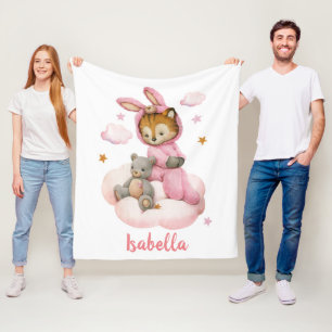 Cute flicka tiger sitta molnpyjamas rosa fleecefilt