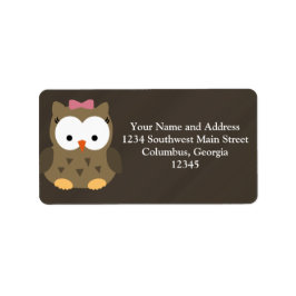 Cute Flicka Uggla med Rosa Bow Adressetikett