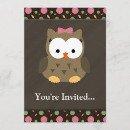 Cute Flicka Uggla med Rosa Bow Inbjudningar