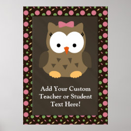 Cute Flicka Uggla med Rosa Bow Poster