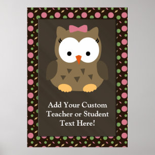 Cute Flicka Uggla med Rosa Bow Poster