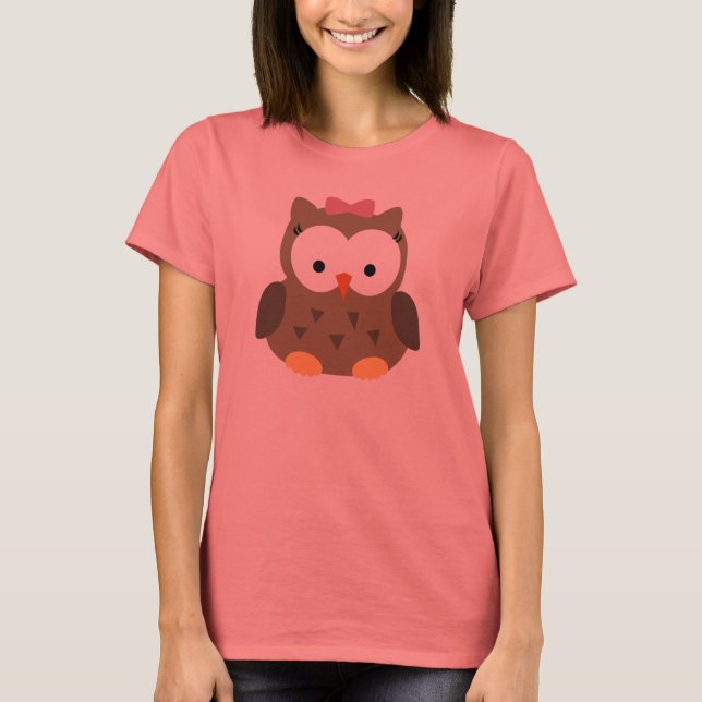 Cute Flicka Uggla med Rosa Bow T-shirt (Framsida)
